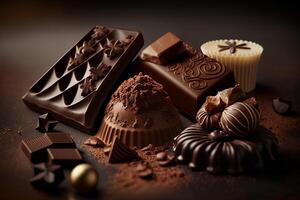 Mix of chocolate on table, close-up photo