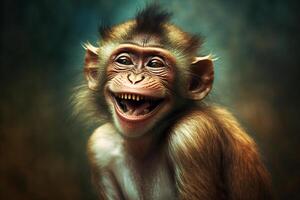Portrait of a laughing monkey AI Generated photo
