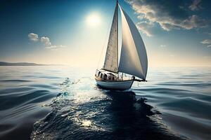 Sailing lboat at open sea in sunshine AI Generated photo