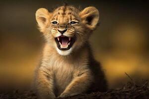 lion cub laughing AI Generated photo