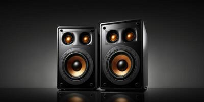 Two sound speakers with free space between them on black background photo