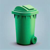 Trash recycle. Bin container for disposal garbage waste and save environment. Green dustbin for recycle glass can trash. photo