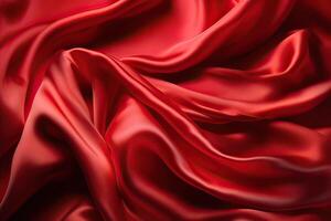 Close-up texture of natural red or pink fabric or cloth in same color. Fabric texture of natural cotton, silk or wool, or linen textile material. Red canvas. . photo