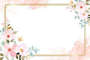 Watercolor pink flower golden frame for wedding, birthday, card, background, invitation, wallpaper, sticker, decoration etc. vector