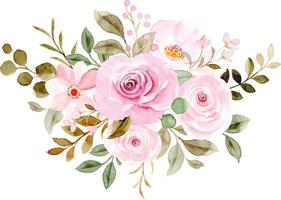 Pink rose flower bouquet with watercolor for background, wedding, fabric, textile, greeting, card, wallpaper, banner, sticker, decoration etc. vector