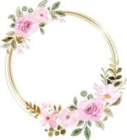 Beautiful pink rose flower wreath with watercolor for wedding, birthday, card, background, invitation, wallpaper, sticker, decoration etc. vector