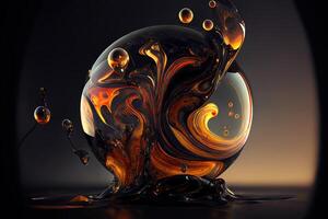 Glass sphere with liquid black and gold waves. photo