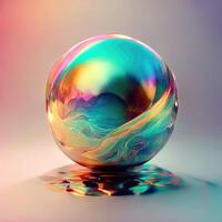 Holographic liquid glossy 3d sphere abstract background. Generative AI photo
