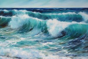 beautiful Ocean waves closeup view. different styles, paper cut, painting, drawing photo