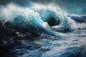 beautiful Ocean waves closeup view. different styles, paper cut, painting, drawing photo