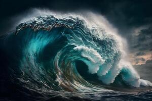 beautiful Ocean waves closeup view. different styles, paper cut, painting, drawing photo