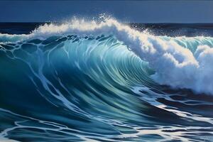 beautiful Ocean waves closeup view. different styles, paper cut, painting, drawing photo