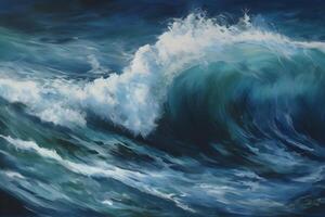 beautiful Ocean waves closeup view. different styles, paper cut, painting, drawing photo