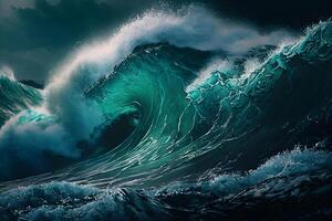 beautiful Ocean waves closeup view. different styles, paper cut, painting, drawing photo