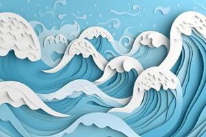 beautiful Ocean waves closeup view. different styles, paper cut, painting, drawing photo