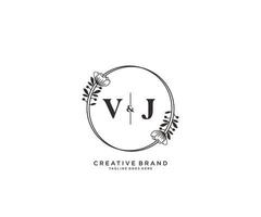 initial VJ letters hand drawn feminine and floral botanical logo suitable for spa salon skin hair beauty boutique and cosmetic company. vector