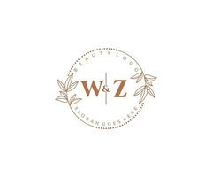 initial WZ letters Beautiful floral feminine editable premade monoline logo suitable for spa salon skin hair beauty boutique and cosmetic company. vector