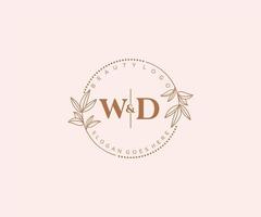 inicial wd letras hermosa floral femenino editable prefabricado monoline logo adecuado para spa salón piel pelo belleza boutique y cosmético compañía. vector