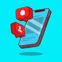 Mobile phone with love and comment sign cartoon icon illustration vector