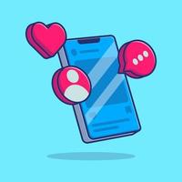 Mobile phone technology with love message and profile sign cartoon vector icon illustration