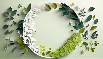 frame, overgrown tree branches with green leaves. Element of natural design. photo