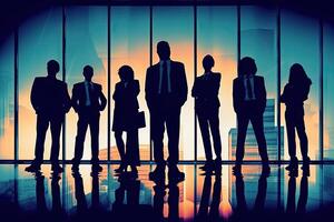 Silhouettes of Business People in an Office Building. Business People Meeting Team Corporate Concept. photo