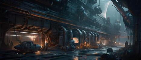 Futuristic sciFi huge battle spaceships. Futuristic sciFi huge battle spaceships concept for futuristic interstellar deep space travel for sci-fi backgrounds. . photo