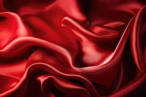 Close-up texture of natural red or pink fabric or cloth in same color. Fabric texture of natural cotton, silk or wool, or linen textile material. Red canvas. . photo