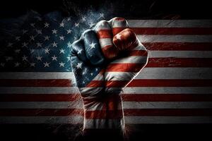 Happy Martin luther king day, art background. Fist in the colors of the American flag on the background of the American flag. photo