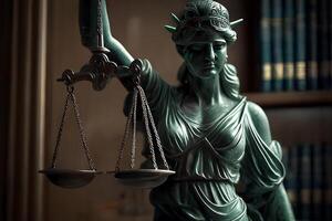 Themis holds the Scales of Justice. Statue of Liberty holding the scales of justice. The concept of Justice. photo