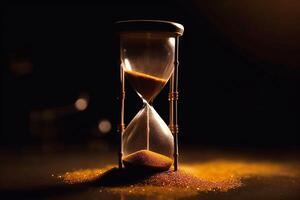 The cyclical change of life and death. Hourglass on dark background. The Fast-Flowing Time. photo