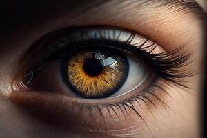 el ojo de un hombre, el marrón ojo de un joven muchacha. generativo ai foto
