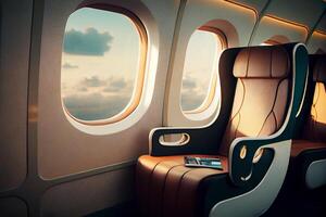 Deluxe Seat in the business class of the aircraft, workplace in the business jet, no people. photo