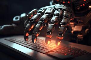 artificial inteligencia, el robot brazo trabajos en un oficina. generativo ai foto