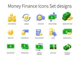 Money Finance Icons Set designs vector