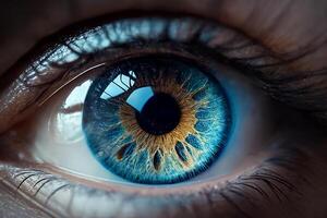 The eye of man, the blue eye of a young girl. photo