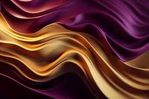 Abstract wave pattern of silk fabric in gold and purple. Background. photo