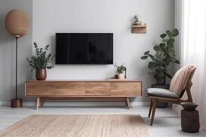 Interior of a modern living room with a minimalist armchair. photo