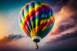 A colorful, flying balloon across the sky. photo