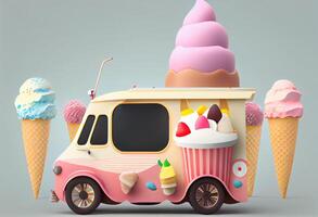 Ice cream food truck. Generate Ai. photo