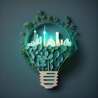 Paper art , renewable energy with green energy as wind turbines , Renewable energy by Carbon neutral energy , Energy consumption and CO2, Reduce CO2 emission concept. Generate Ai photo