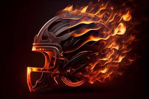 Football helmet on fire on black background. Generate Ai photo