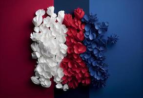 French flag made with flowers. Generate Ai photo