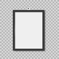 Realistic black blank photo frame. Vertical picture frame vector illustration. Empty picture frame mockup template