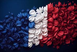 French flag made with flowers. Generate Ai photo
