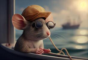 Portrait of a mouse on vacation at sea. Generate Ai. photo