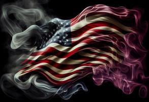 USA wavy flag made of smoke high quality image. Generate Ai. photo