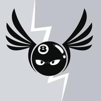 Eight ball lightning bolt flying character vector logo design illustration