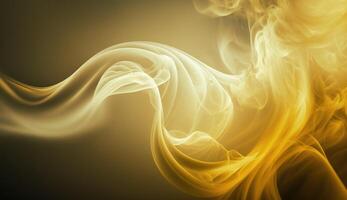 , Flowing light yellow smoke with splashes. Soft fluid banner, spring female mood, 3D effect, modern macro realistic abstract background illustration, ink in water effect. photo