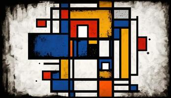 , cubist painted abstract colorful rectangles in mondrian style background. Trendy geometric design. photo